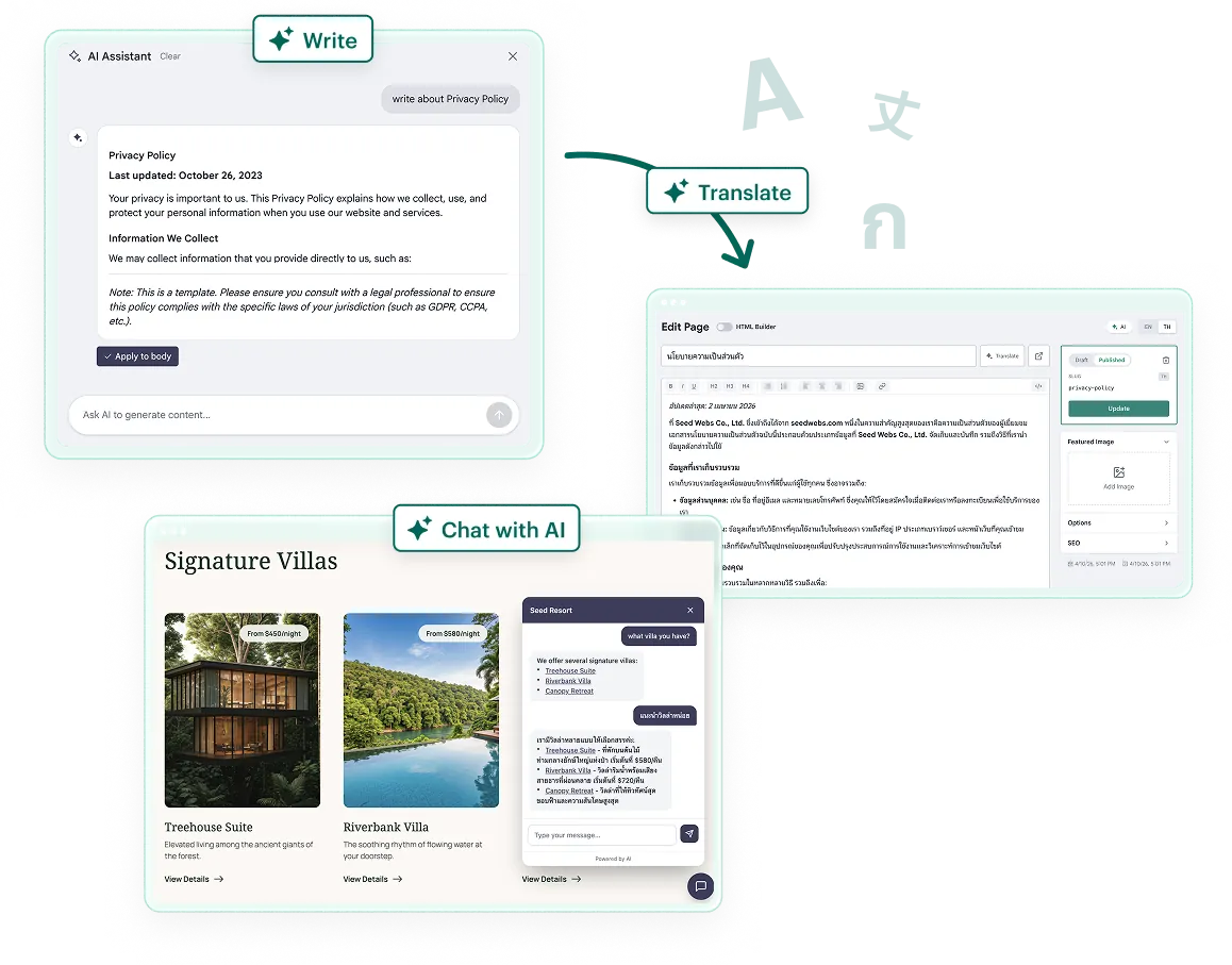 AI assistant, translation, and chat widget
